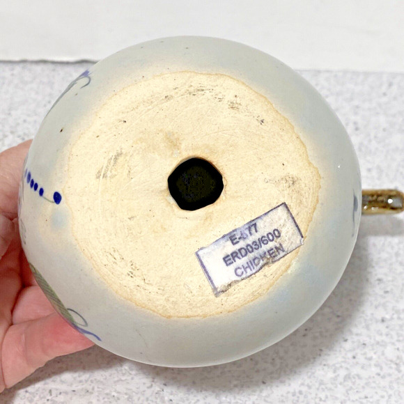 Vintage Tonala Art Pottery Chicken Bird Figure Figurine Blue Brown Green Floral - Picture 9 of 11